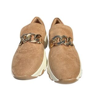 Patrizia Tan suede slip-on platform sneakers gold Chain SZ 7 women preppy luxury